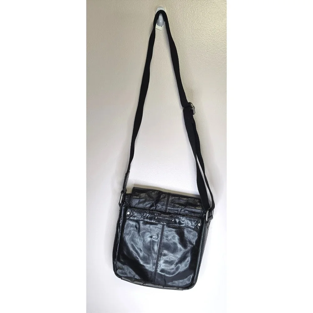 Fossil Indie Sleaze Leather Messenger Crossbody Bag Black Distressed Grunge SM
